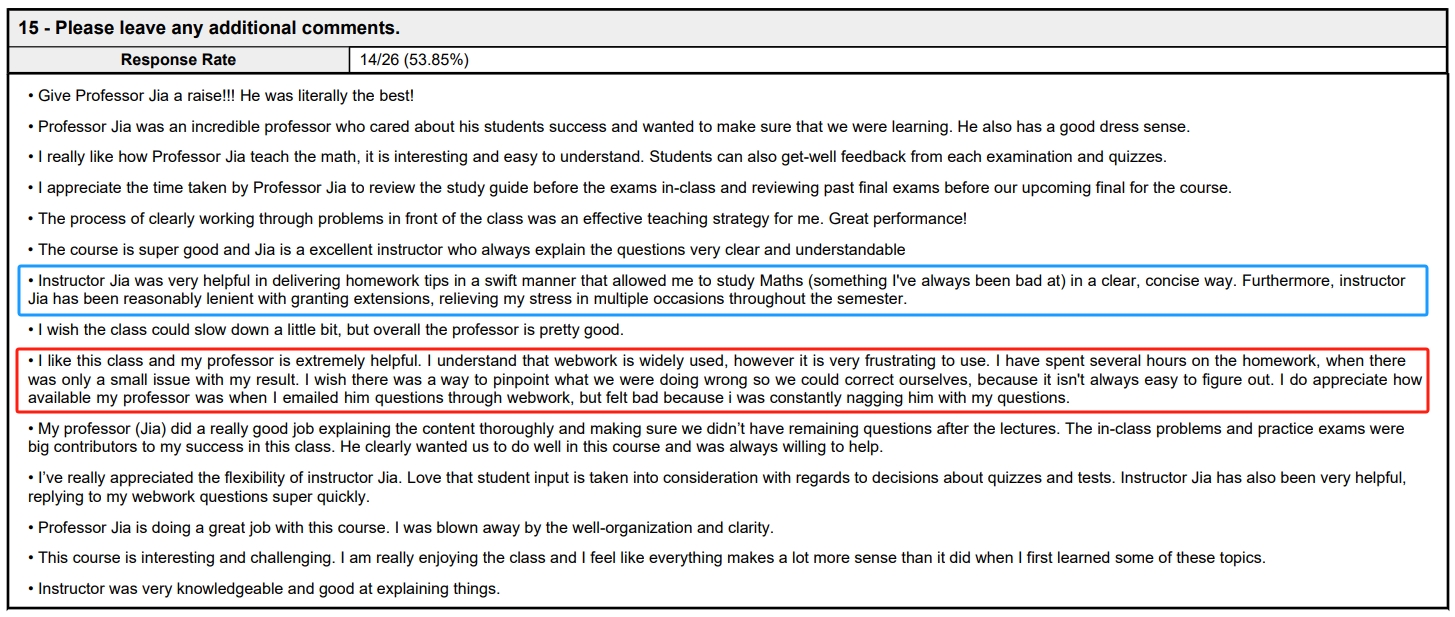 Student Comments Fall 2021