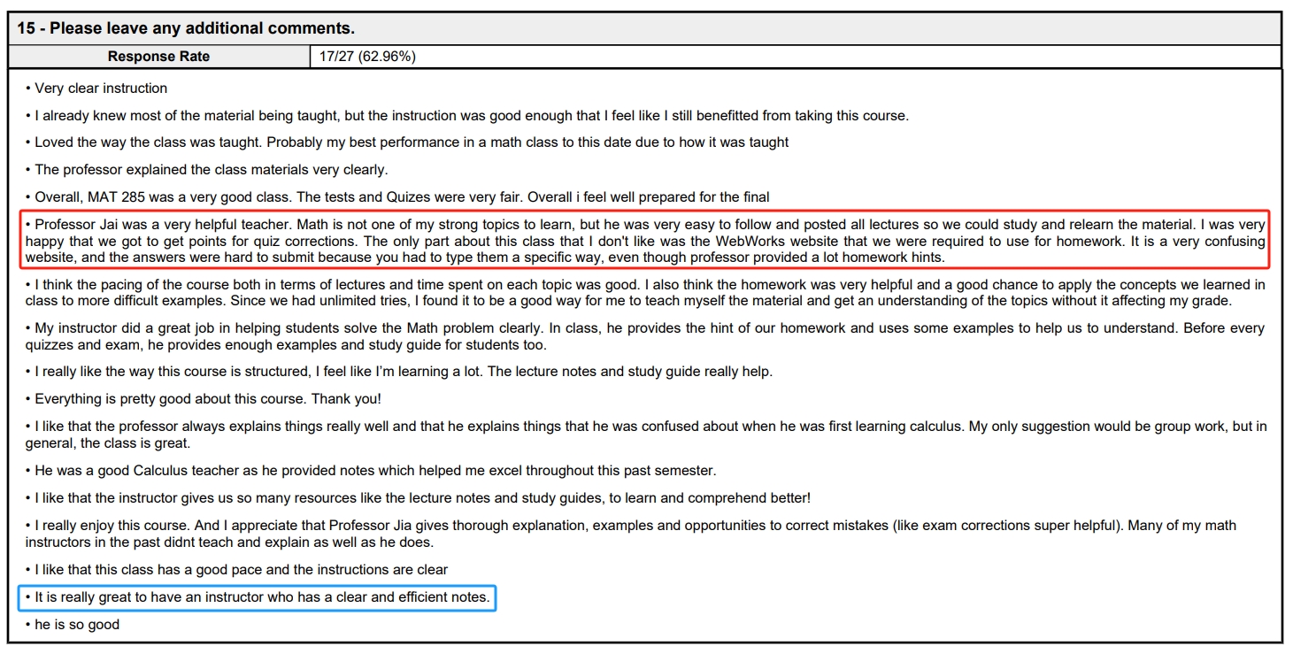 Student Comments Fall 2021